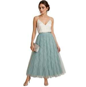 Shero Women's Seafoam Green Tiered Tulle Midi Skirt Size L